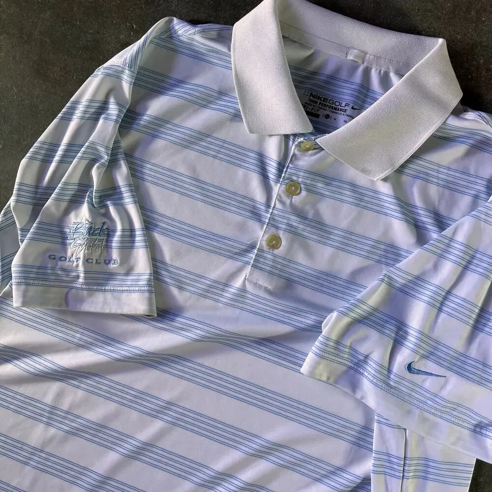 Modern Nike golf blue/white striped athletic golf polo dri fit shirt men’s xl